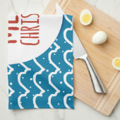 メリークリスマスシームレスパターンブルーテクスチャ キッチンタオル (四つ折り)