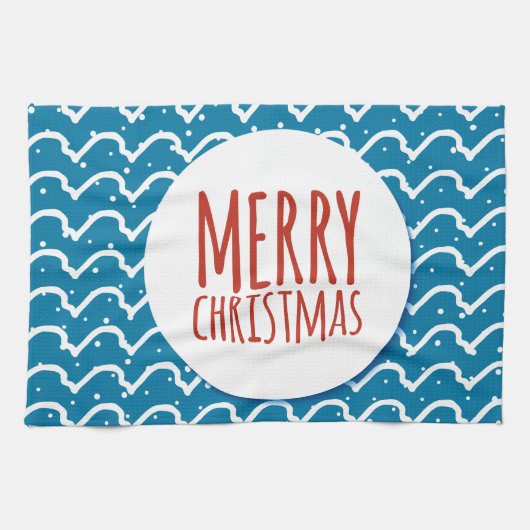 メリークリスマスシームレスパターンブルーテクスチャ キッチンタオル (横)