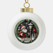 メリークリスマスジャーニーサンタとバックパック セラミックボールオーナメント (正面)