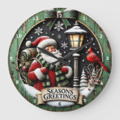 メリークリスマスジャーニーサンタバックパックの壁 ラージ壁時計 (正面)