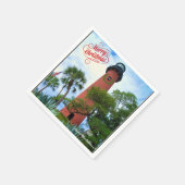 メリークリスマスジュピターインレットライトハウスフロリダ スタンダードカクテルナプキン (角)