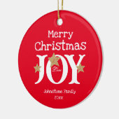 メリークリスマスジョイシンプルズエレガントレッド セラミックオーナメント (左)