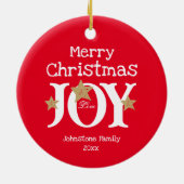 メリークリスマスジョイシンプルズエレガントレッド セラミックオーナメント (裏面)