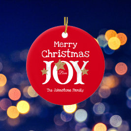 メリークリスマスジョイシンプルズエレガントレッド セラミックオーナメント