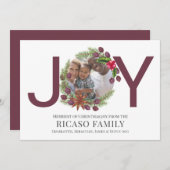 メリークリスマスジョイプラムリースフォトカード シーズンカード (正面/裏面)