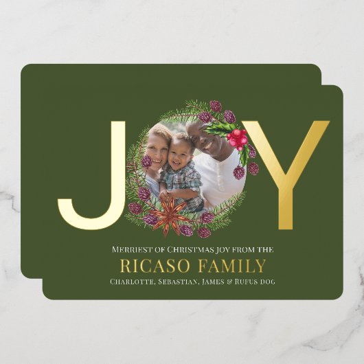メリークリスマスジョイリースフォトカード 箔シーズンカード (正面/裏面)