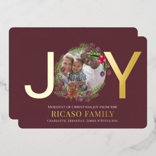 メリークリスマスジョイリースフォトカード 箔シーズンカード (正面/裏面)