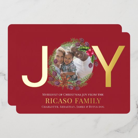 メリークリスマスジョイリースフォトカード 箔シーズンカード (正面/裏面)