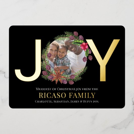 メリークリスマスジョイリースフォトカード 箔シーズンカード (正面)