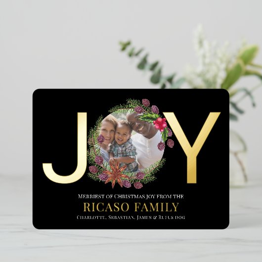 メリークリスマスジョイリースフォトカード 箔シーズンカード (立ち正面)