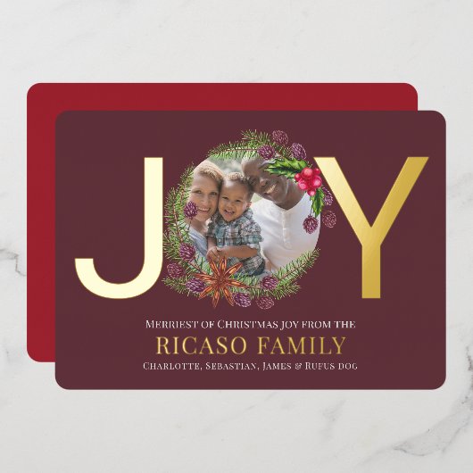 メリークリスマスジョイリースフォトカード 箔シーズンカード (正面/裏面)