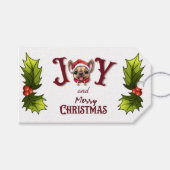 メリークリスマスジョイ可愛いフランスのブルドッグホリー ギフトタグ (正面(横))