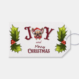 メリークリスマスジョイ可愛いフランスのブルドッグホリー ギフトタグ