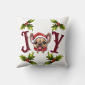メリークリスマスジョイ可愛いフランスのブルドッグホリー クッション (裏面)