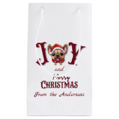 メリークリスマスジョイ可愛いフランスのブルドッグホリー スモールペーパーバッグ (正面)