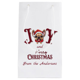 メリークリスマスジョイ可愛いフランスのブルドッグホリー スモールペーパーバッグ