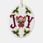 メリークリスマスジョイ可愛いフランスのブルドッグホリー セラミックオーナメント (右)