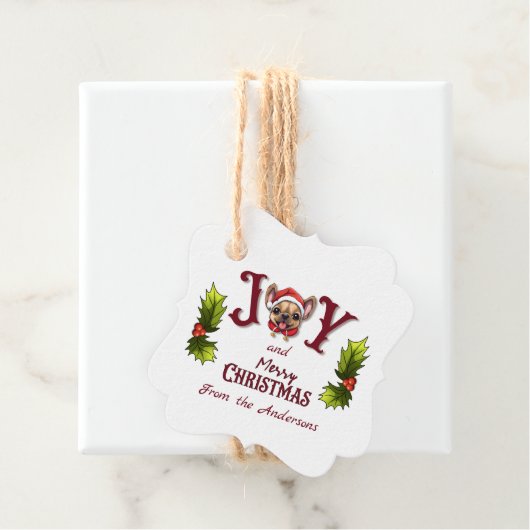 メリークリスマスジョイ可愛いフランスのブルドッグホリー フェイバータグ (インサイチュ)