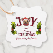 メリークリスマスジョイ可愛いフランスのブルドッグホリー フェイバータグ (正面)