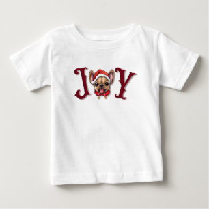 メリークリスマスジョイ可愛いフランスのブルドッグホリー ベビーTシャツ
