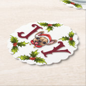 メリークリスマスジョイ可愛いフランスのブルドッグホリー ペーパーコースター (アングル)
