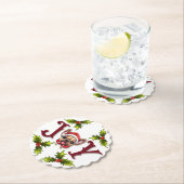 メリークリスマスジョイ可愛いフランスのブルドッグホリー ペーパーコースター (インサイチュ)