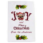 メリークリスマスジョイ可愛いフランスのブルドッグホリー ミディアムペーパーバッグ (正面)