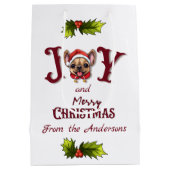 メリークリスマスジョイ可愛いフランスのブルドッグホリー ミディアムペーパーバッグ (裏面)