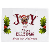 メリークリスマスジョイ可愛いフランスのブルドッグホリー ラージペーパーバッグ (裏面)