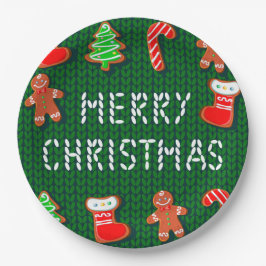 メリークリスマスジンジャーパンオーナメントオン・グリーン ペーパープレート