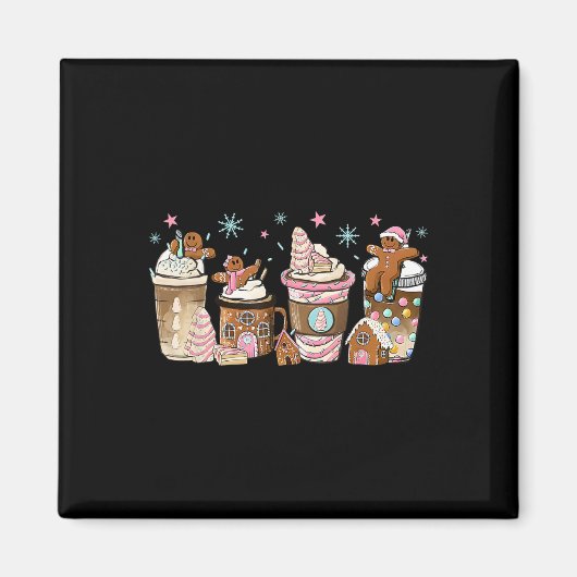 メリークリスマスジンジャーブレッドクッキーコーヒーカップLat マグネット (正面)