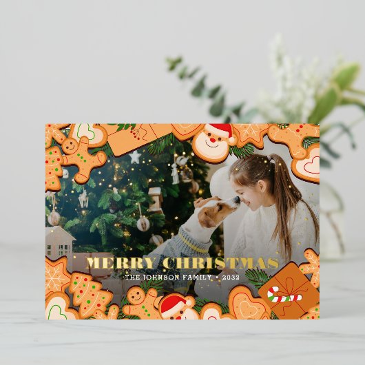 メリークリスマスジンジャーブレッドクッキーホイルホリディカ 箔シーズンカード (立ち正面)