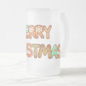 メリークリスマスジンジャーブレッドタイポグラフィ フロストグラスビールジョッキ (正面右)