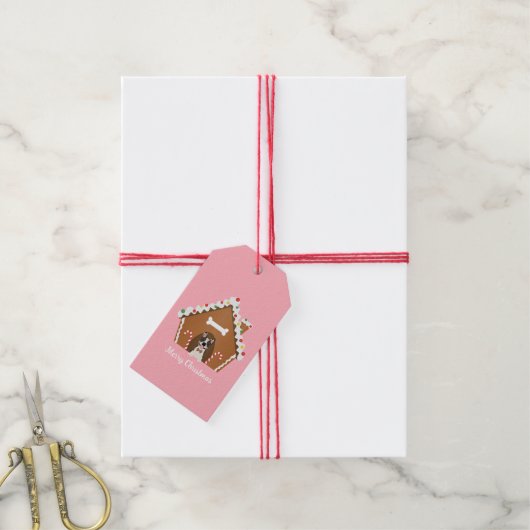 メリークリスマスジンジャーブレッドドッグハウス ギフトタグ (より糸付き)