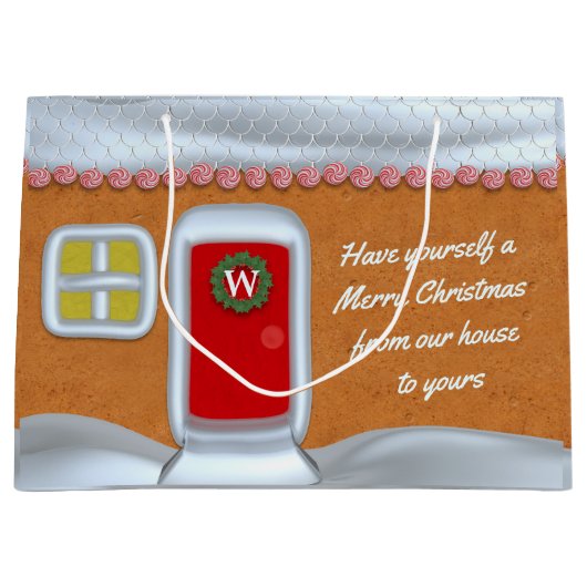 メリークリスマスジンジャーブレッドハウスカスタムホリデー ラージペーパーバッグ (正面)