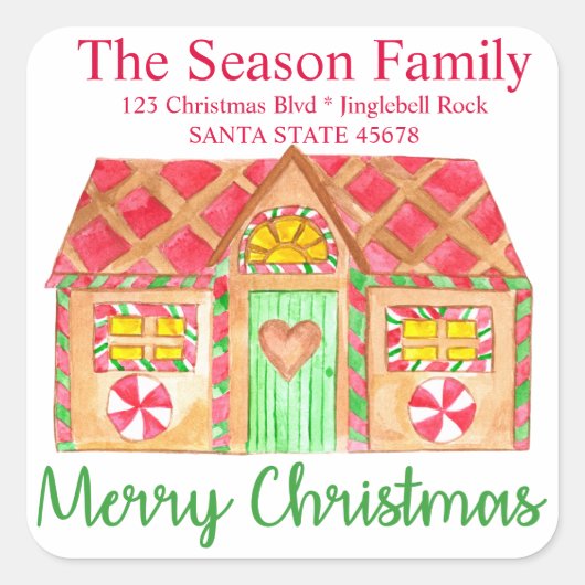 メリークリスマスジンジャーブレッドハウス封筒用シール スクエアシール (正面)