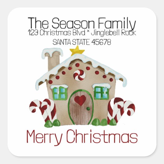 メリークリスマスジンジャーブレッドハウス封筒用シール スクエアシール (正面)