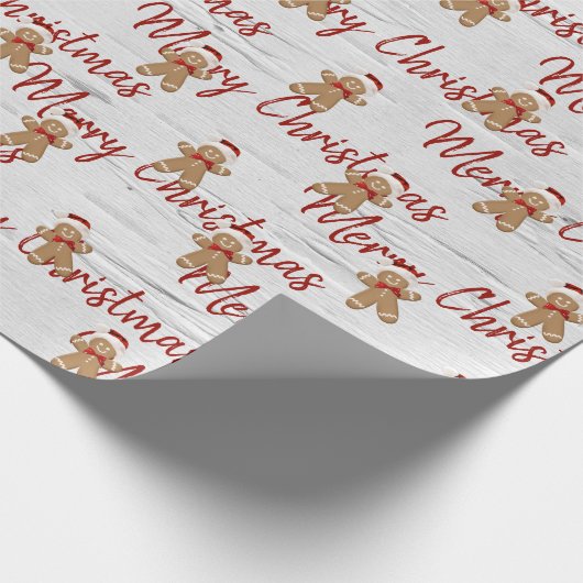メリークリスマスジンジャーブレッドマンオン樺の木 ラッピングペーパー (角)