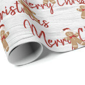 メリークリスマスジンジャーブレッドマンオン樺の木 ラッピングペーパー (ロールコーナー)