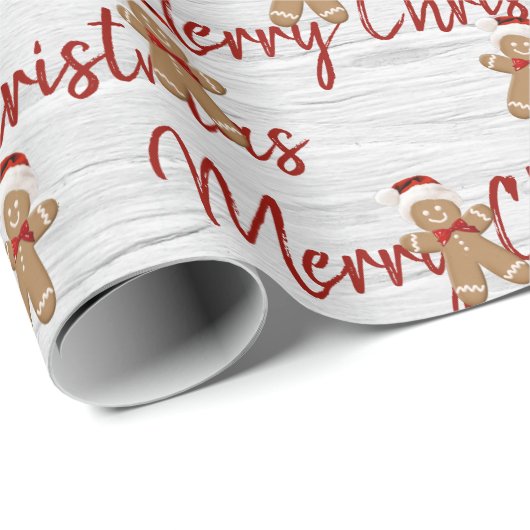 メリークリスマスジンジャーブレッドマンオン樺の木 ラッピングペーパー (ロールコーナー)