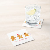 メリークリスマスジンジャーブレッドマンサンタハット スクエアペーパーコースター (インサイチュ)