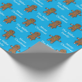 メリークリスマスジンジャーブレッドマンブルーカスタム ラッピングペーパー