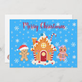 メリークリスマスジンジャーブレッドマン、女性&ハウス 招待状 (正面/裏面)