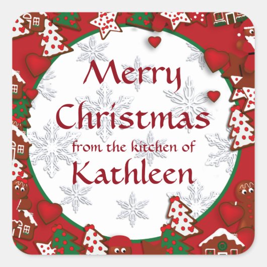メリークリスマスジンジャーブレッドCookieギフトステッカー スクエアシール (正面)