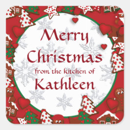 メリークリスマスジンジャーブレッドCookieギフトステッカー スクエアシール