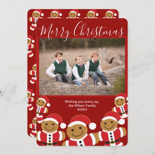 メリークリスマスジンジャーブレッドSanta写真クリスマス シーズンカード (正面/裏面)