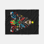 メリークリスマススアイスホッケークリスマスツリー フリースブランケット (正面(横))