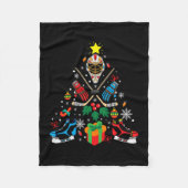 メリークリスマススアイスホッケークリスマスツリー フリースブランケット (正面)