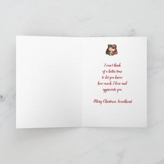 メリークリスマススイートハートかわいいテディベア抱擁 シーズンカード (内部)
