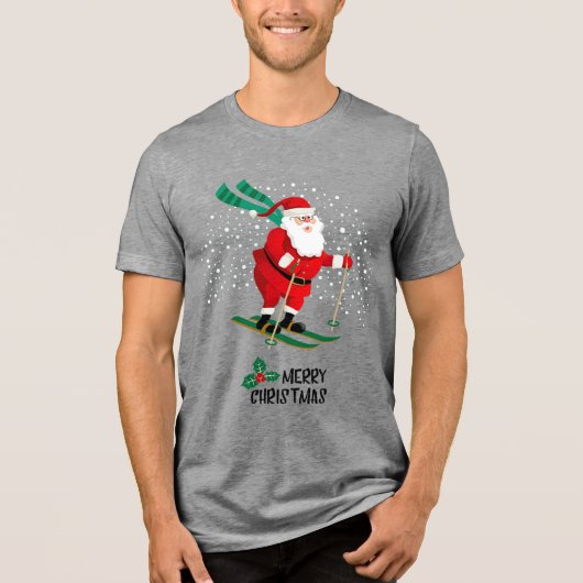 メリークリスマススキーサンタクロース冬季休暇 トライブレンドＴシャツ (正面)